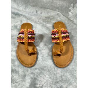 Nicole Women 7.5 M Dragon Faux Leather Slides Slip On Multi Color Toe Wrap